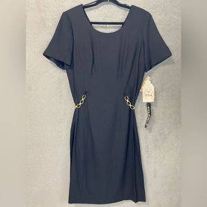 Vintage STUDIO 1 Little Black Dress Women’s Sz 12 Mini Scoop Neck Chain Belt NWT